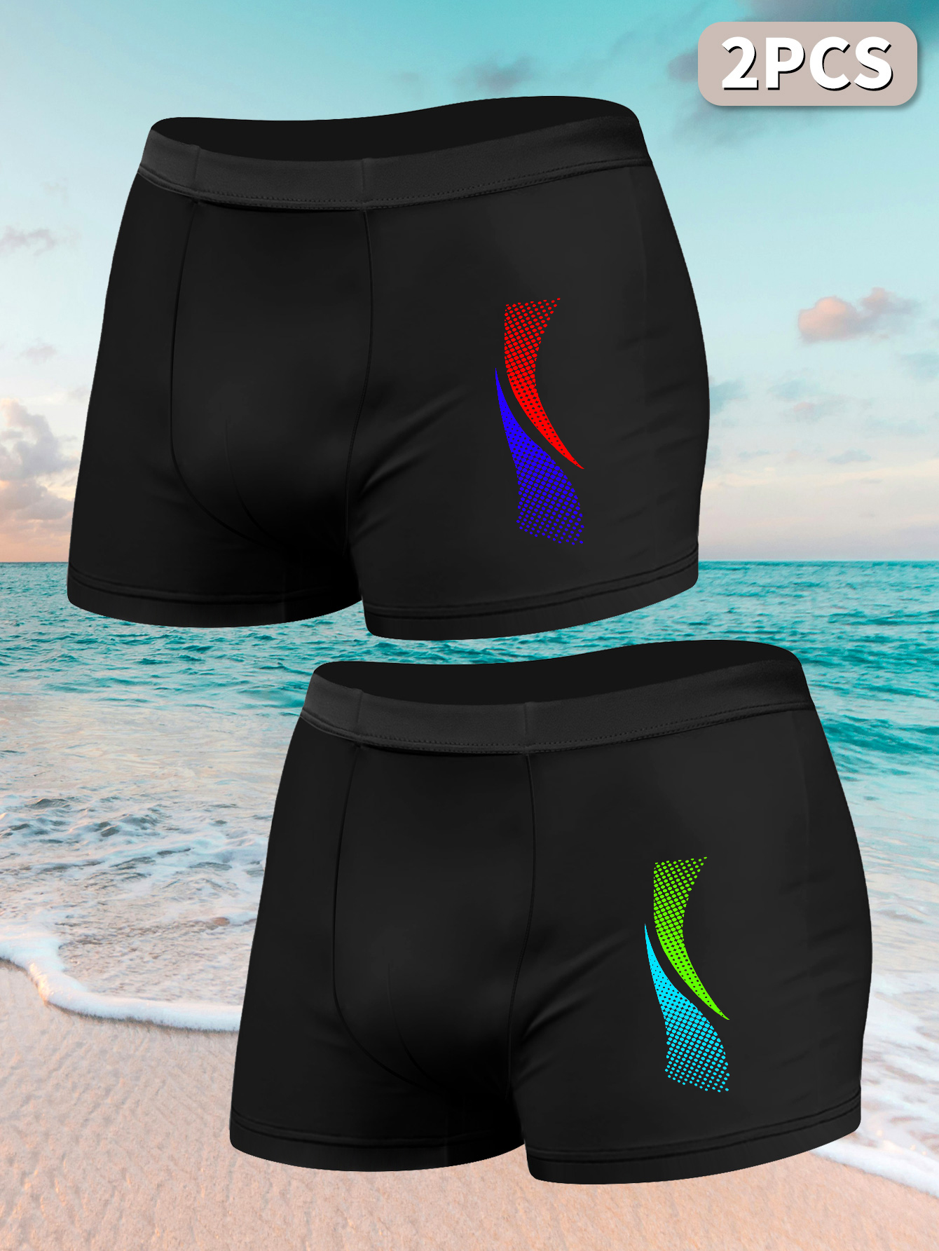 Boxer Shorts Modal - 2pcs Men Swimwears with Sport Prints