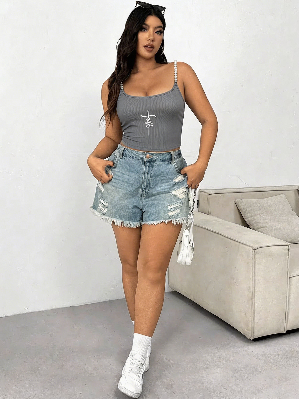 Plus Size Square Neck Pearl St - огляд і ціна Tank Top Ribbed