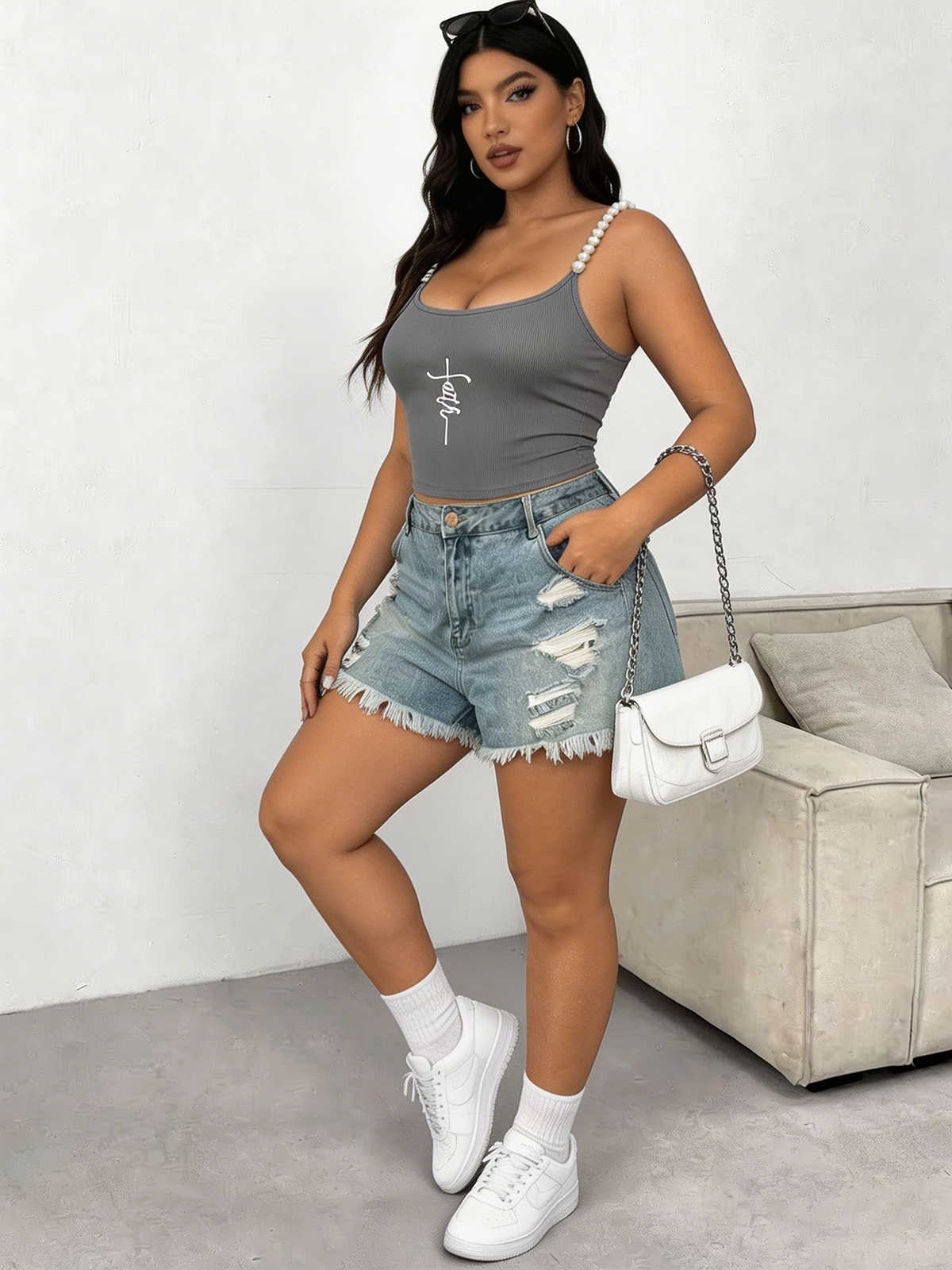 Plus Size Square Neck Pearl St - огляд і ціна Tank Top Ribbed